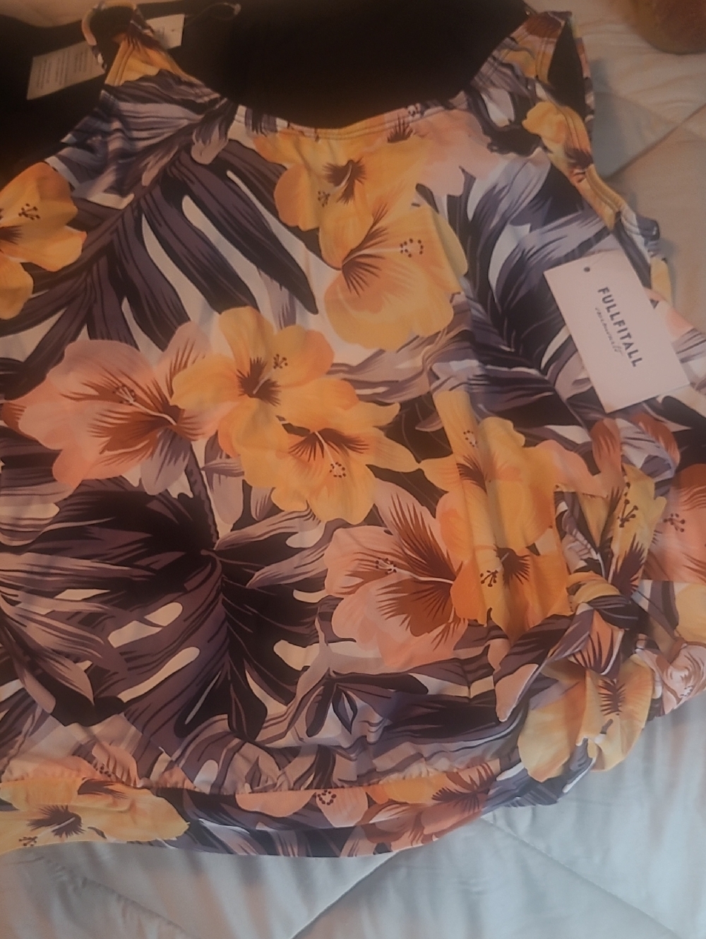 NWT Floral Swim Top with Yellow Hibiscus Print, Womens 12